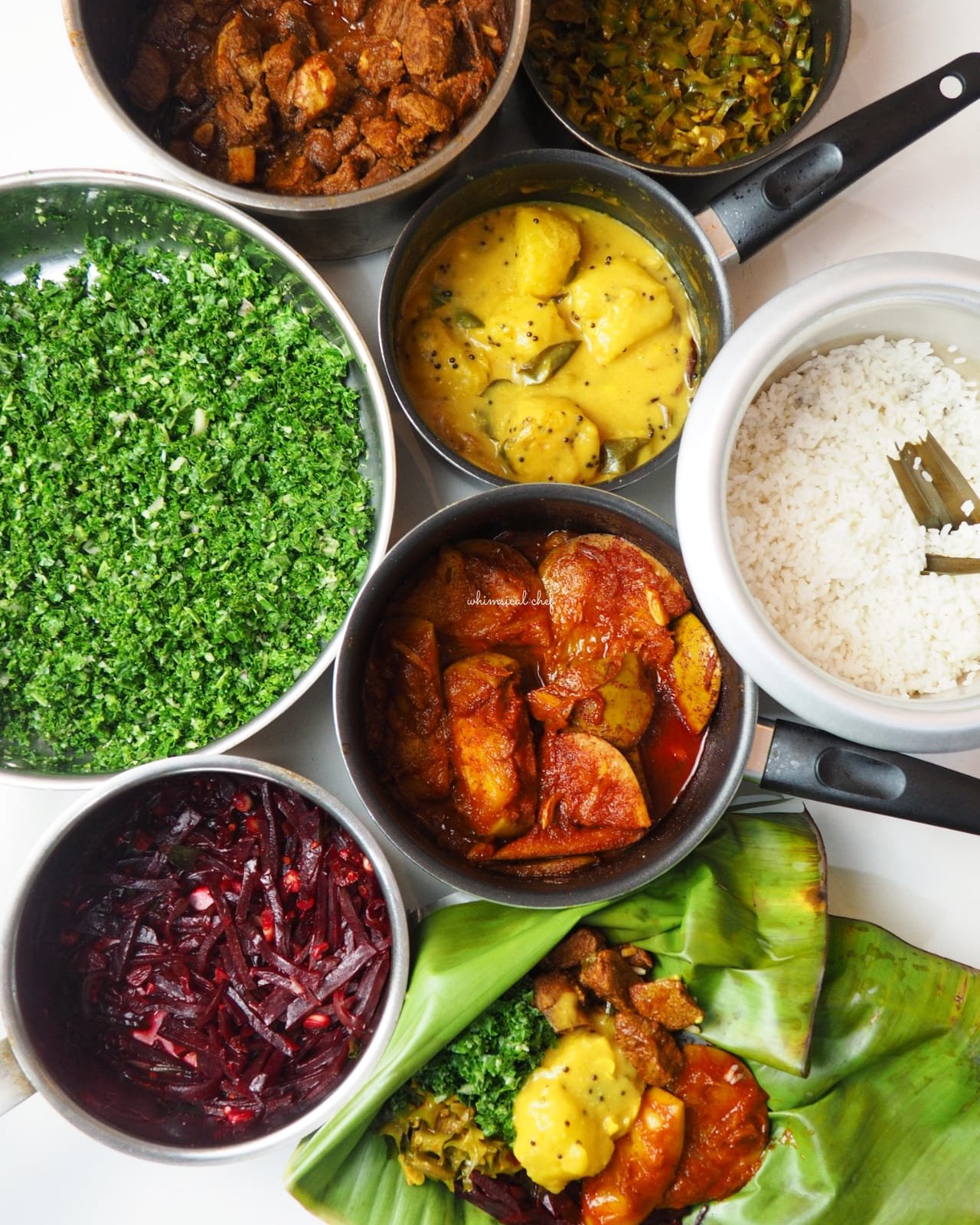 A traditional Sri Lankan rice and curry meal