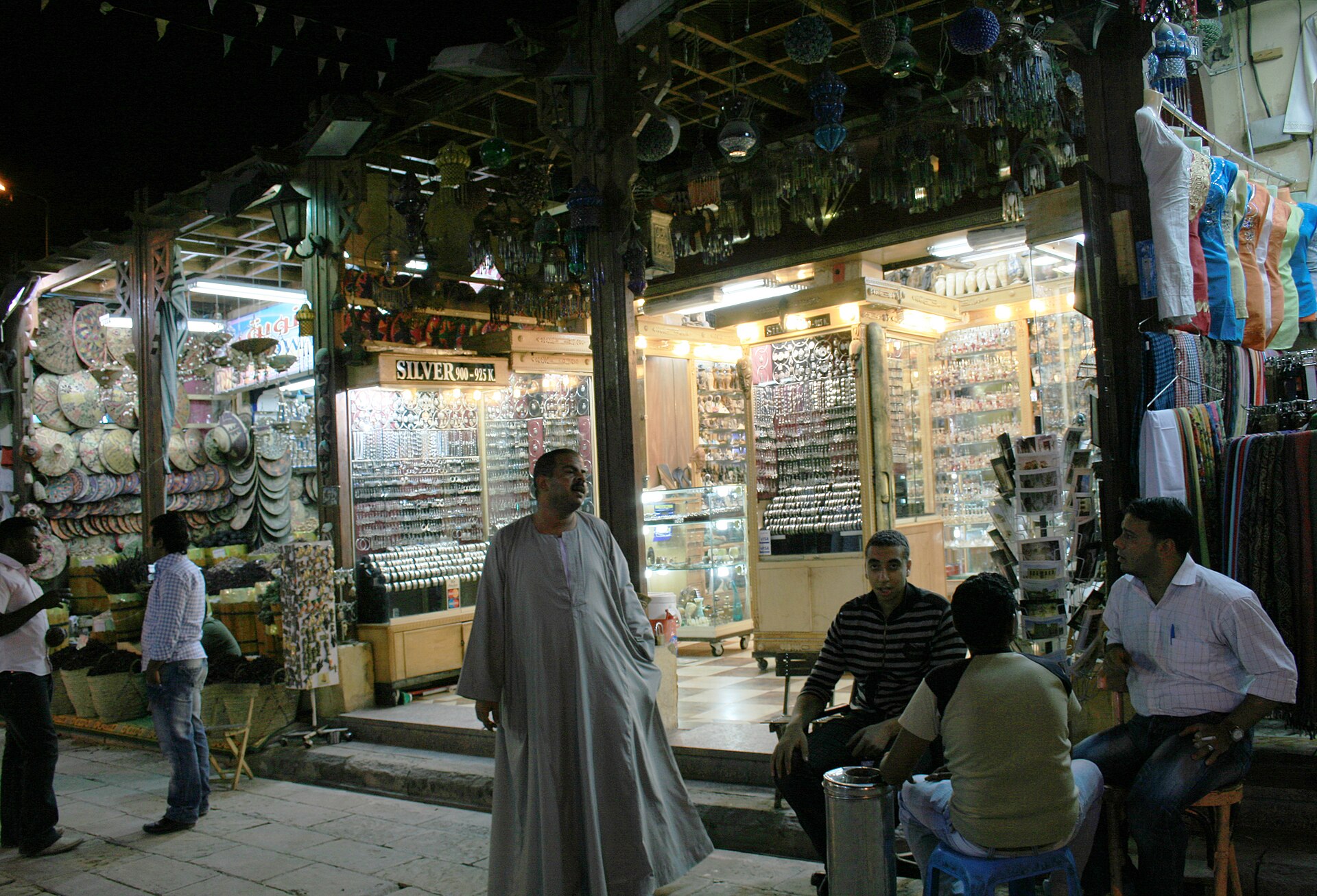 A busy market street in the Aswan souk in Egypt