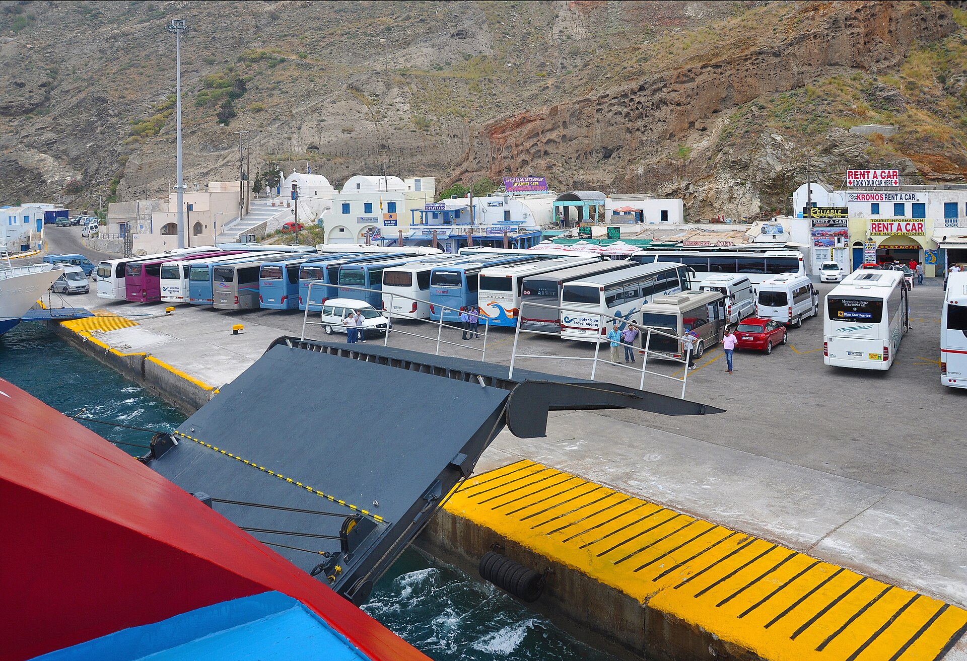 Athinios Port, where ferries arrive on Santorini