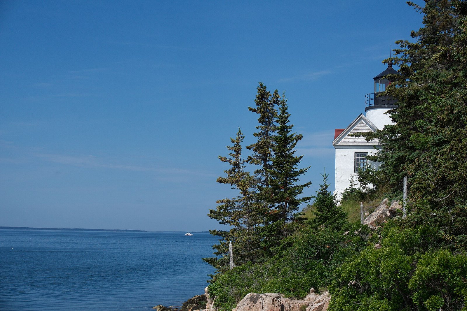 Bass Harbor Head Lighthouse on its cliff in Acadia National Park
