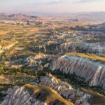 Aerial view of the volcanic valleys of Cappadocia in Turkey