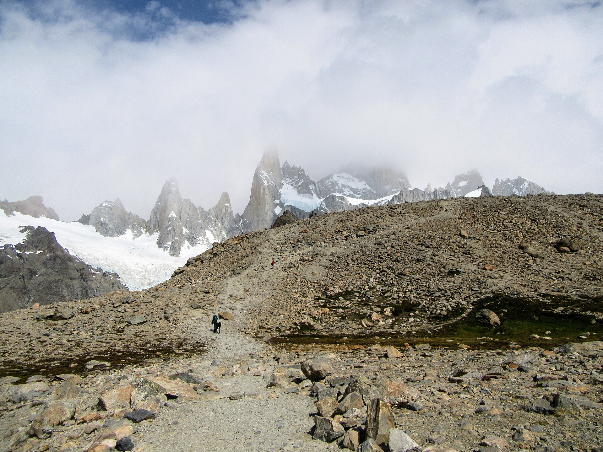 Hikers climbing the Fitz Roy trail near El Chalten