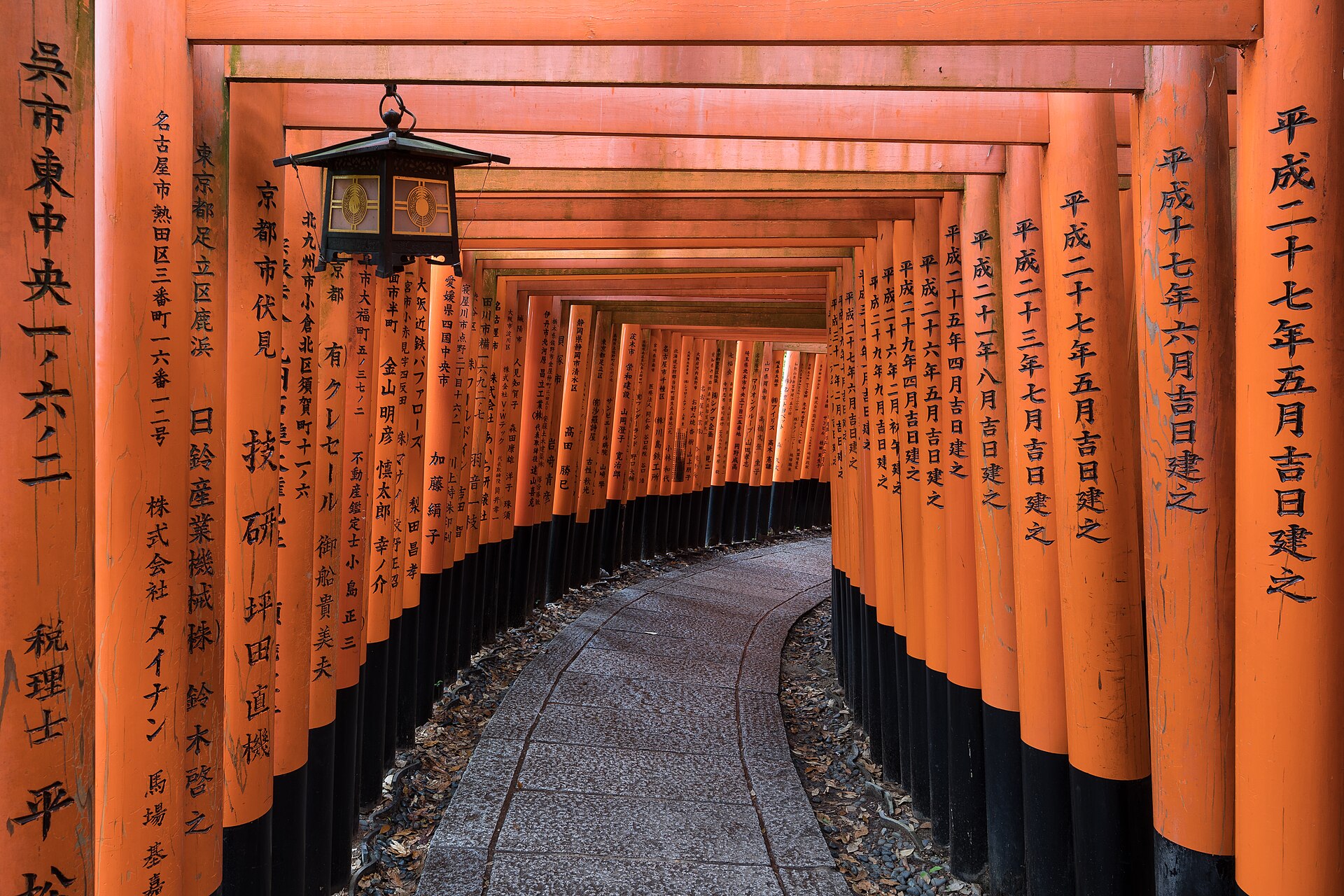 The orange torii gate path at Fushimi Inari Taisha in Kyoto