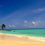 The bikini beach on Maafushi, a local island in the South Male Atoll of the Maldives
