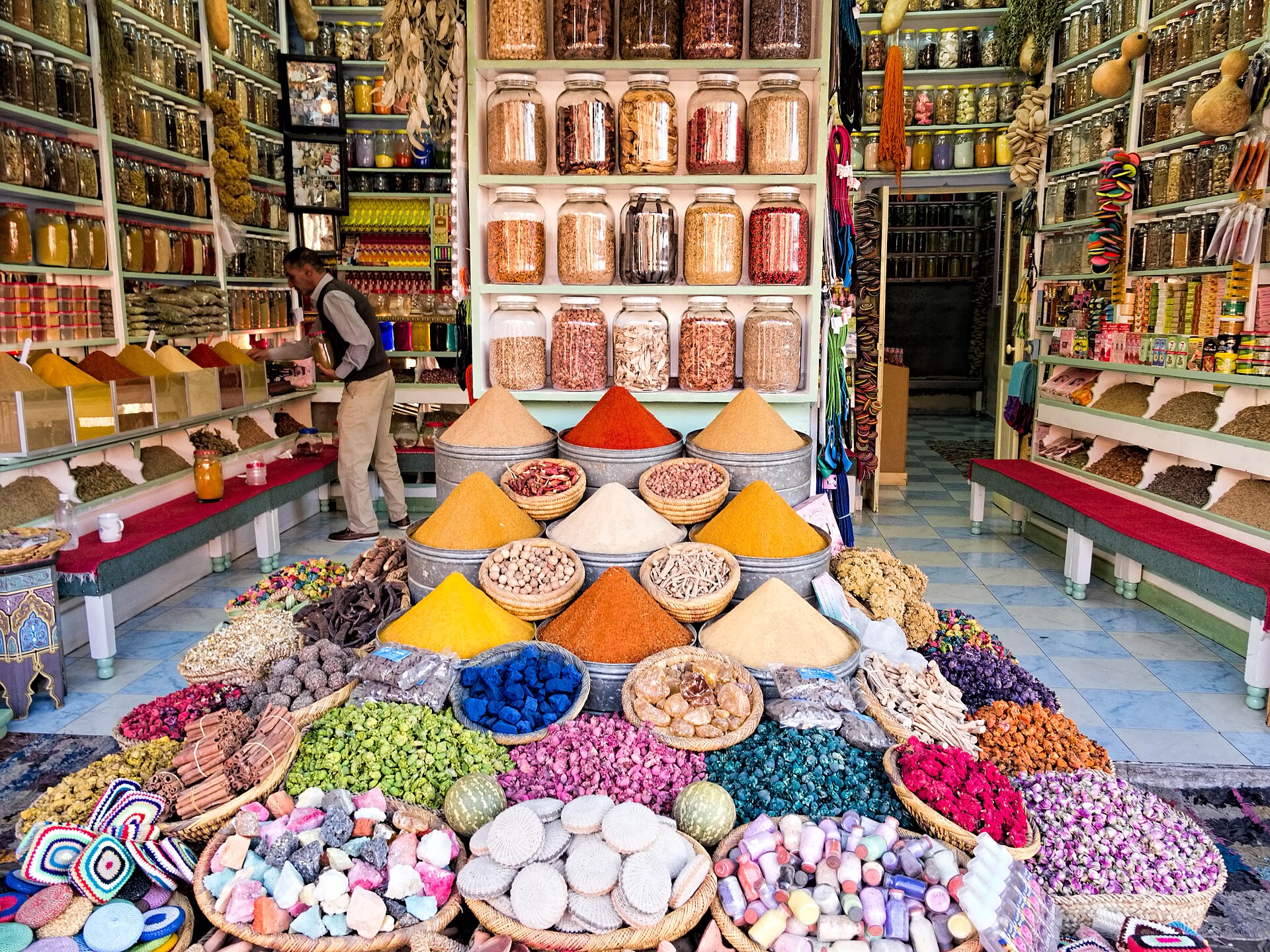 A spice shop in the souks of the Marrakech medina