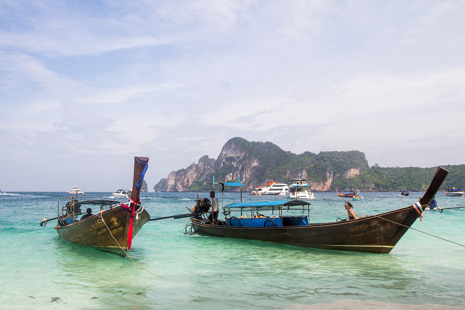 Monkey Beach, a small cove on Phi Phi Don island in Thailand