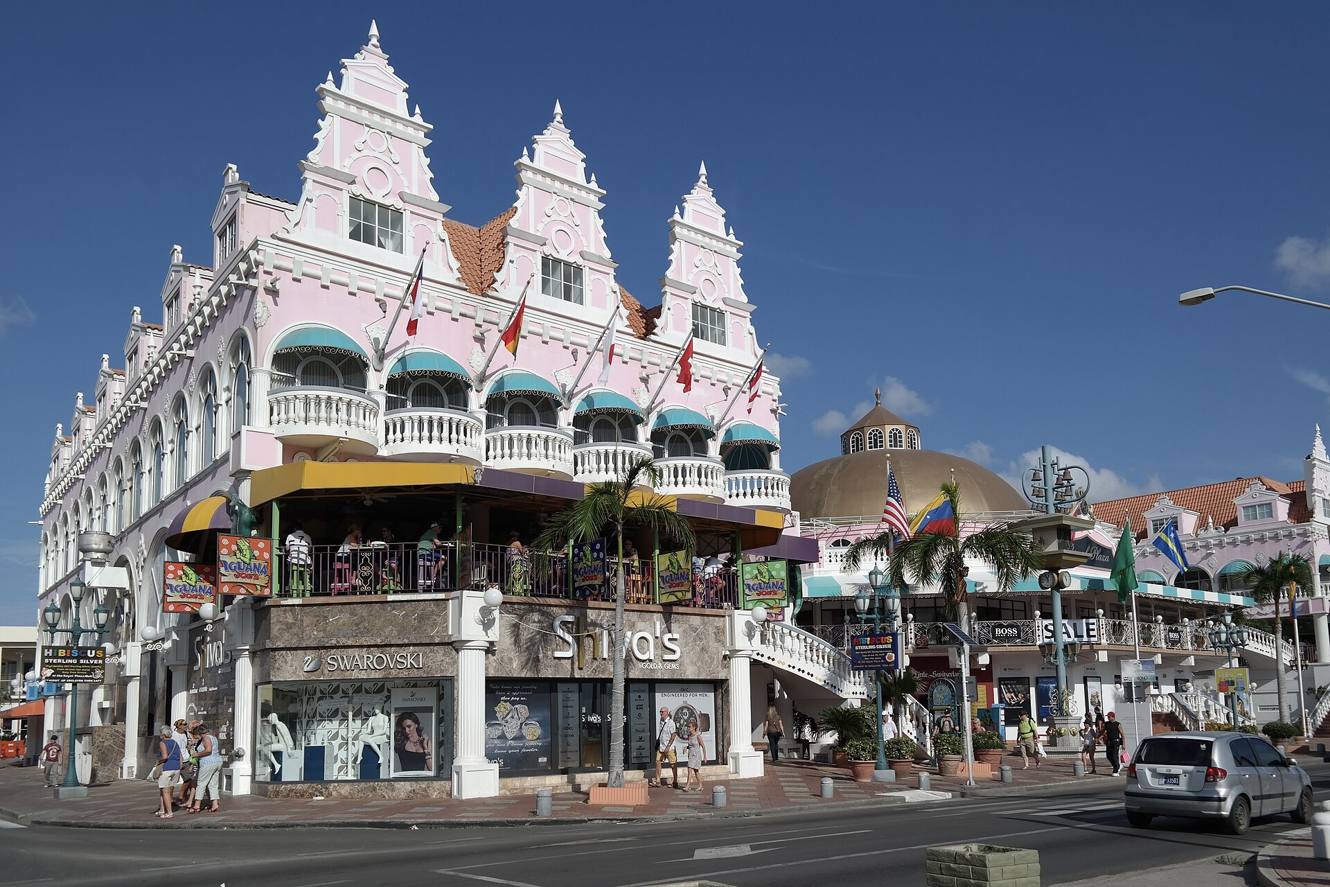 The colourful Dutch-style harbour of Oranjestad in Aruba