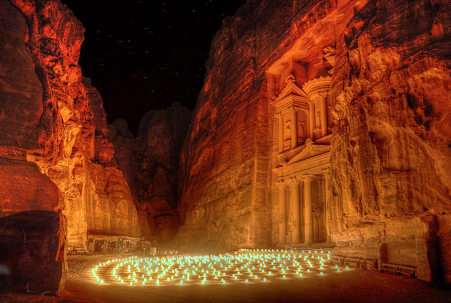 Candlelit Petra by Night in front of the Treasury, Jordan
