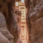 First view of the Treasury from the end of the Siq at Petra