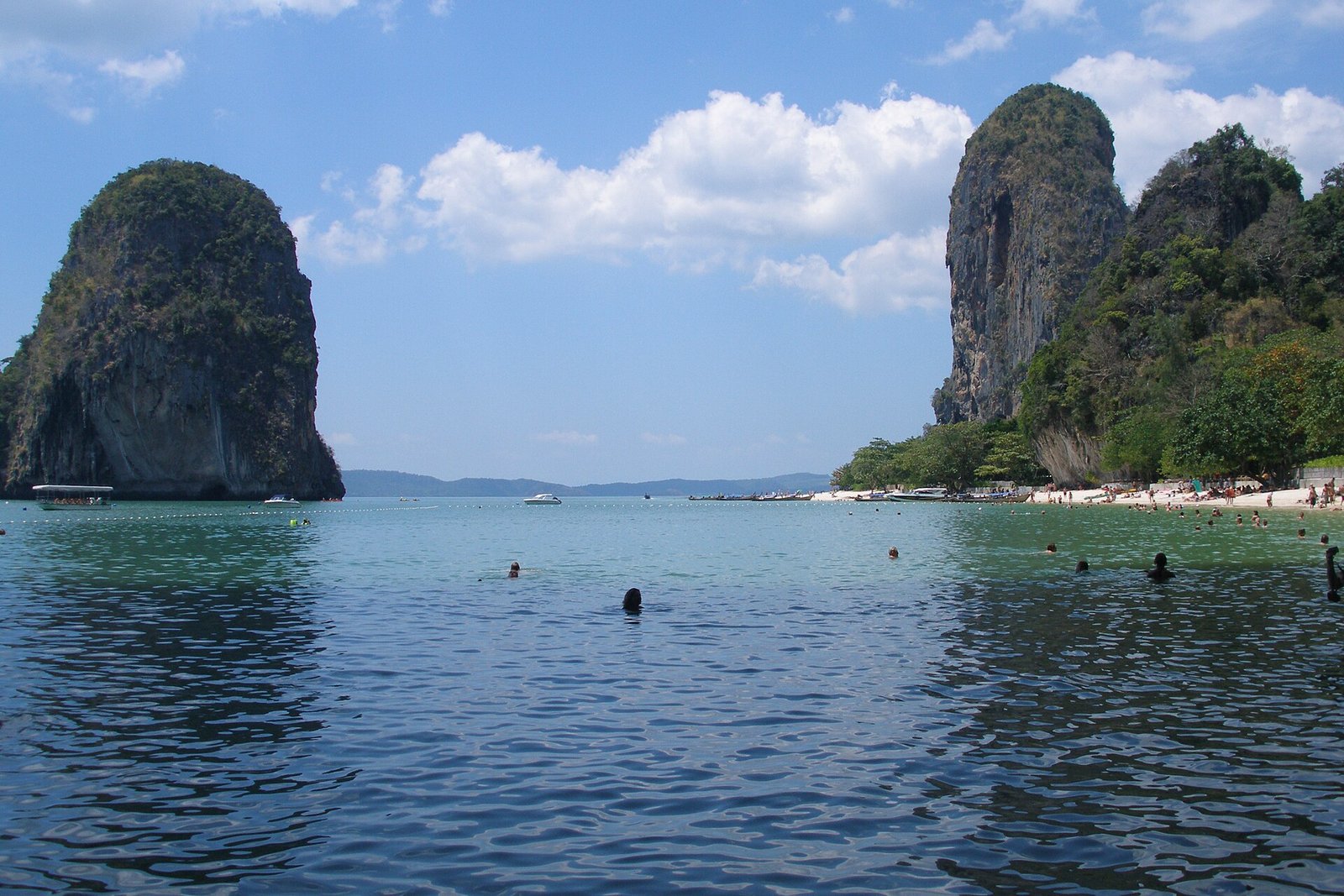 Railay Beach and limestone cliffs near Krabi in Thailand