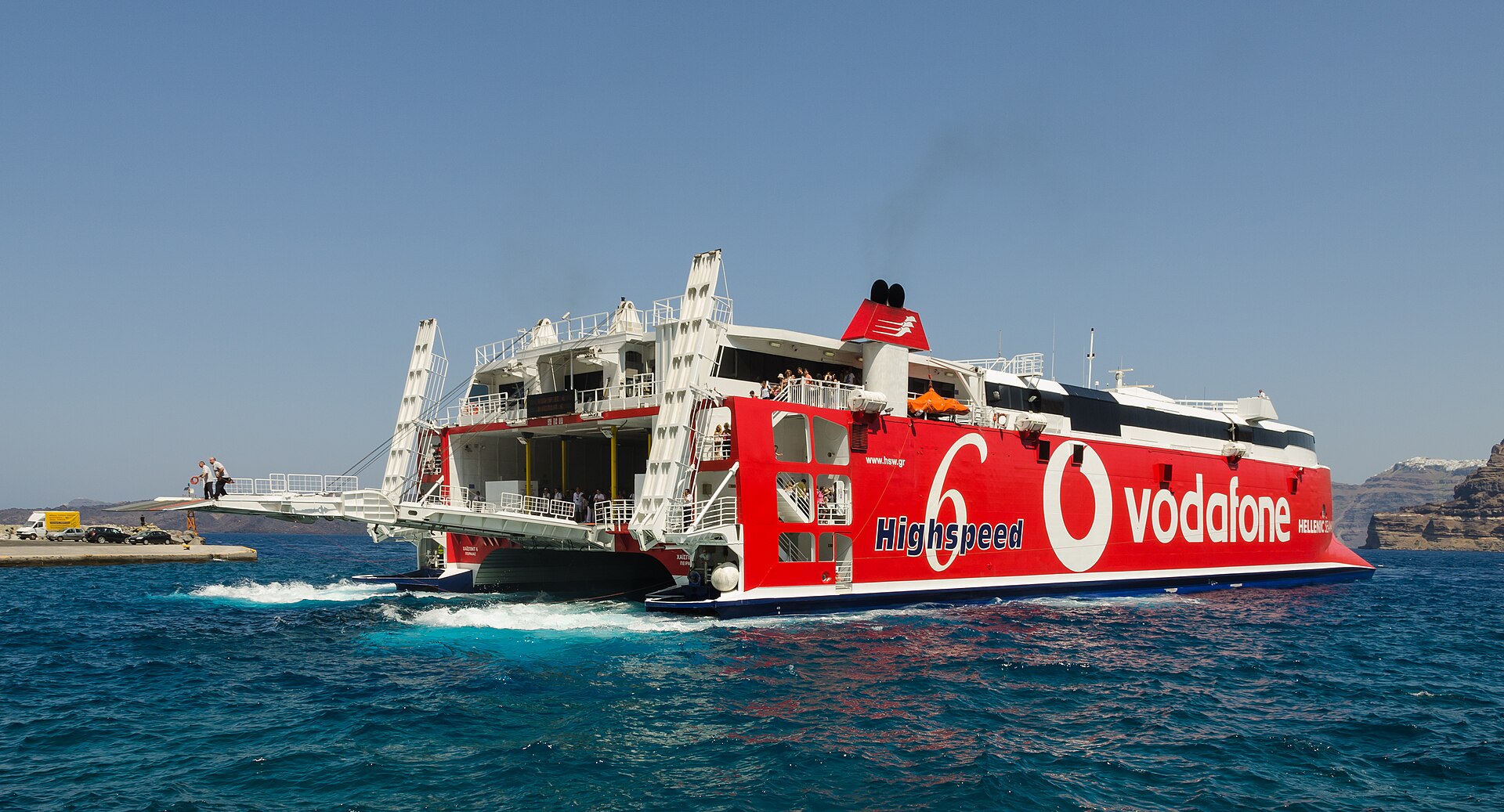A high-speed ferry at Santorini in Greece