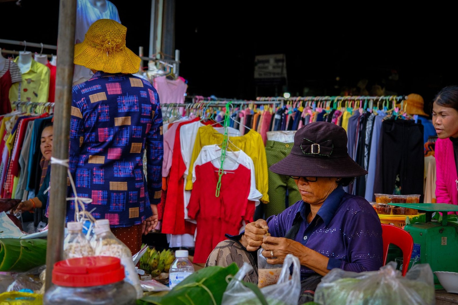 Local vendors at a busy market in Siem Reap Cambodia
